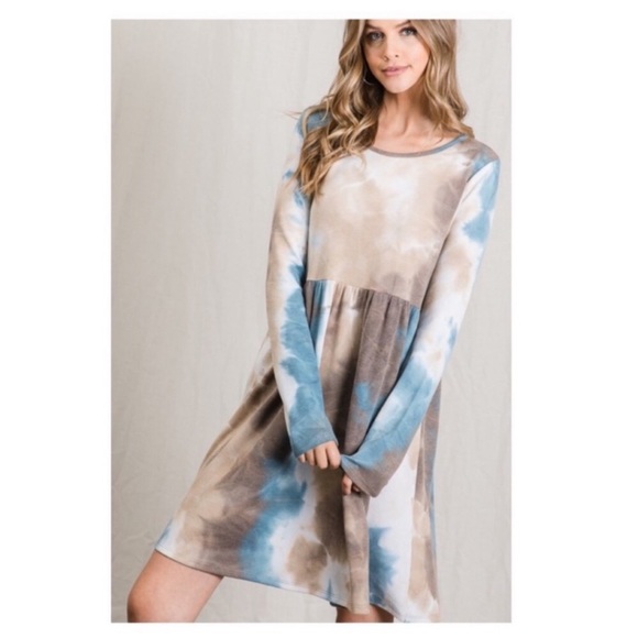 Waffled Tie Dye Mini Dress, Long Sleeve! Made in the USA!! Very Cute! Size-Small - Picture 10 of 16